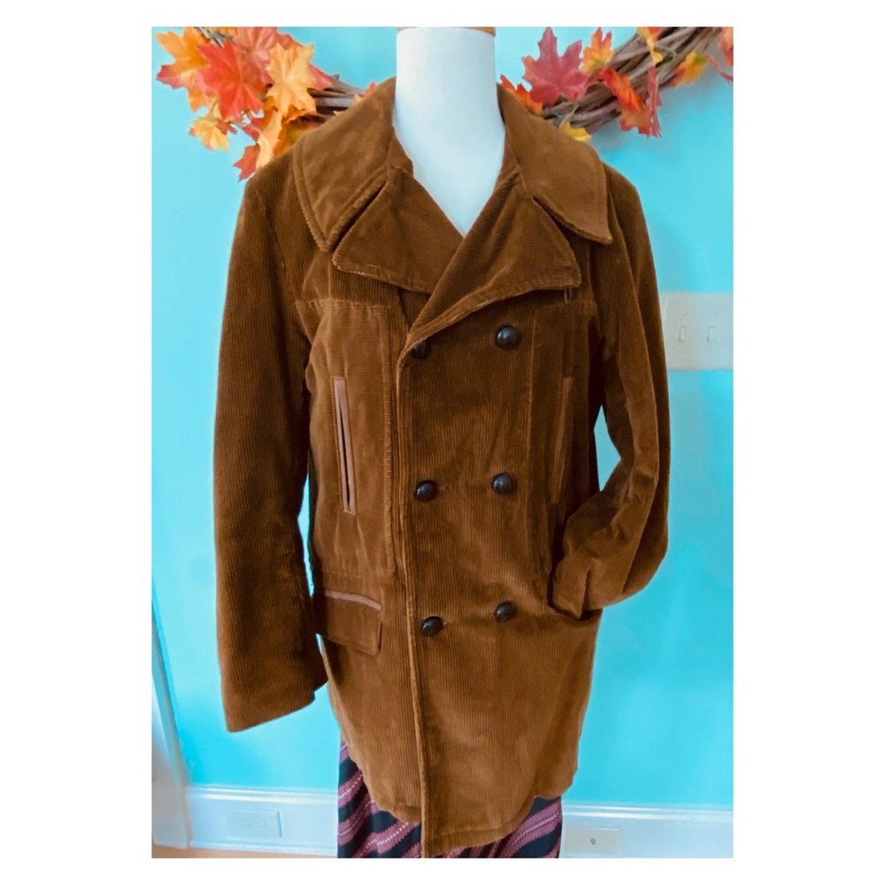 Vintage McGregor Brown Corduroy Double-Breasted Faux Fur Lined Coat Jack…